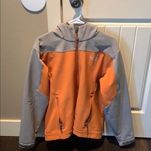 Men’s medium hooded North Face Jacket orange gray